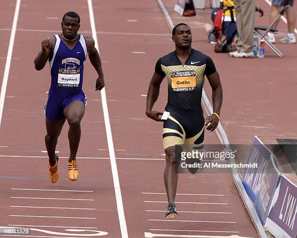 World record holder Justin Gatlin easily wins a qualifying heat in the men's 100-meter dash in 10.02 seconds June 23 at the 2006 AT&T Outdoor Track...