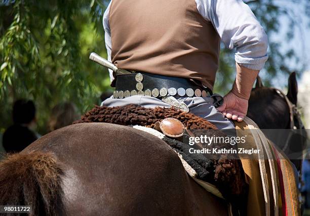 gaucho on a horse, wearing traditional costume - san antonio de areco fotografías e imágenes de stock