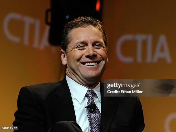 President & CEO of CTIA - The Wireless Association Steve Largent smiles at the International CTIA Wireless 2010 convention at the Las Vegas...