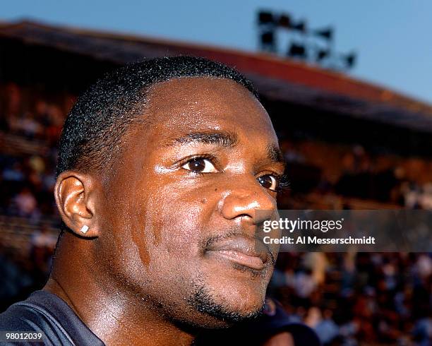 World record holder Justin Gatlin wins the men's 100-meter dash June 23 at the 2006 AT&T Outdoor Track and Field Championships in Indianapolis.