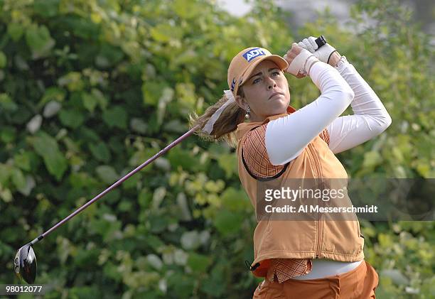 Paula Creamer drives from the 11th tee during the first round at Newport Country Club, site of the 2006 U. S. Women's Open in Newport, Rhode Island,...