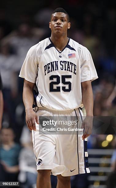 Jeff Brooks of the Penn State Nittany Lions walks up the court against the Purdue Boilermakers at the Bryce Jordan Center March 6, 2010 in State...