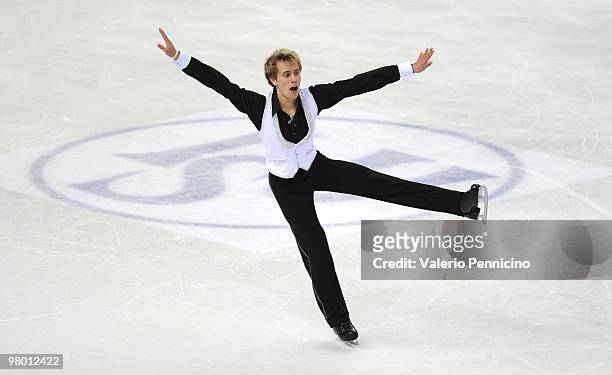 Michal Brezina of Czech Republic competes in the Men's Short Program during the 2010 ISU World Figure Skating Championships on March 24, 2010 in...
