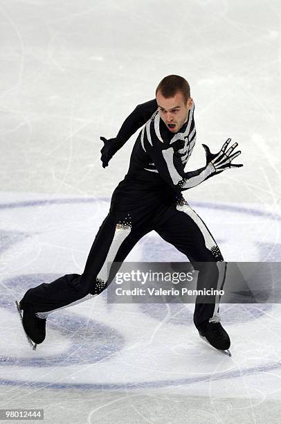 Kevin Van Der Perren of Belgium competes in the Men's Short Program during the 2010 ISU World Figure Skating Championships on March 24, 2010 in...