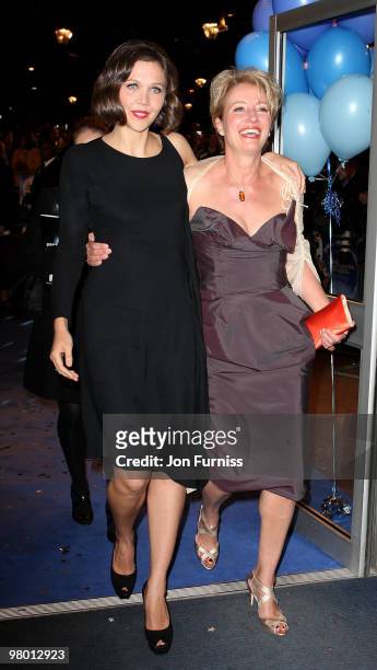 Actresses Maggie Gyllenhaal and Emma Thompson attend the world premiere of 'Nanny McPhee And The Big Bang' at Odeon West End on March 24, 2010 in...