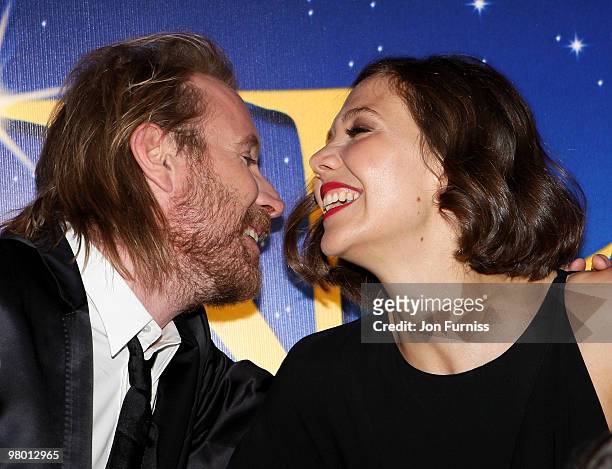 Actors Rhys Ifans and Maggie Gyllenhaal attend the world premiere of 'Nanny McPhee And The Big Bang' at Odeon West End on March 24, 2010 in London,...