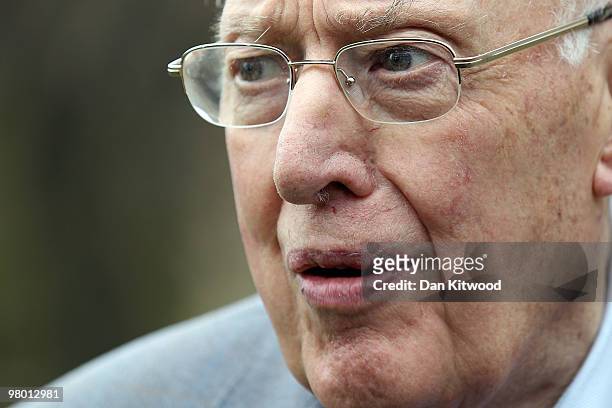 Dr Ian Paisley speaks to the press on College Green on March 24, 2010 in London, England. In Parliament today the Chancellor of the Exchequer...