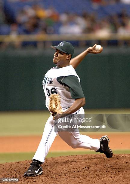 Tampa Bay Devil Rays Edwin Jackson pitches August 1, 2006 in St. Petersburg. The Detroit Tigers won 10 - 4, the team's 71st win of the season.