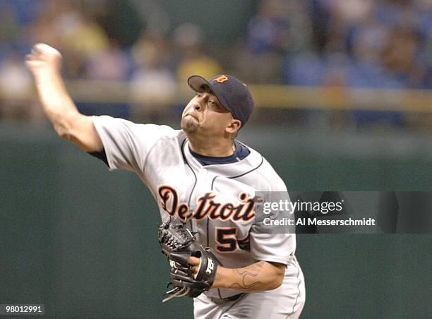 Detroit Tigers pitcher Joel Zumaya throws in relief against the Tampa Bay Devil Rays August 1, 2006 in St. Petersburg. The Tigers won 10 - 4, the...