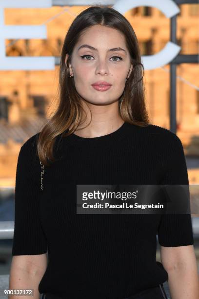 Marie-Ange Casta attends Chanel's Coco Game Club event Photocall at Galeries Lafayette Haussmann on June 20, 2018 in Paris, France.