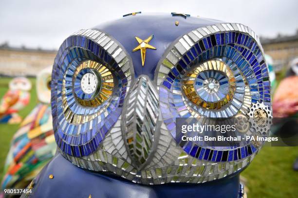 Minerva's Owls of Bath sculpture, titled 'Night Owl', one of 85 decorated owls that are part of an art trail that takes place around the city for...