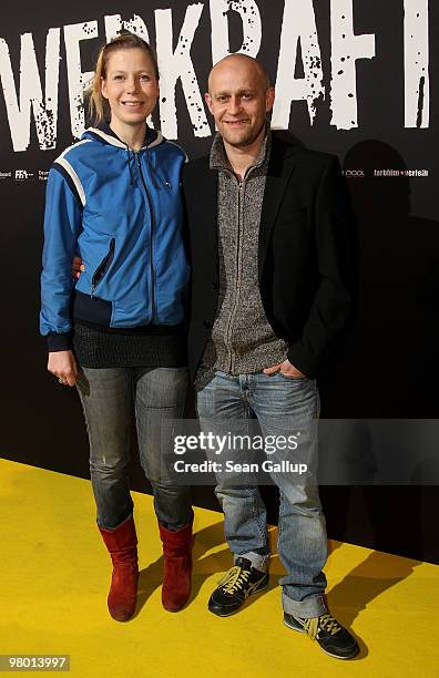 Actress Julia Boewe and actor Juergen Vogel attend the premiere of "Schwerkraft" at the Kulturbrauerei on March 24, 2010 in Berlin, Germany.