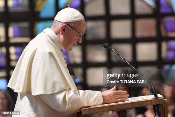 Pope Francis leads a private mass on June 21, 2018 at the World Council of Churches on June 21, 2018 in Geneva during a one day pastoral trip.