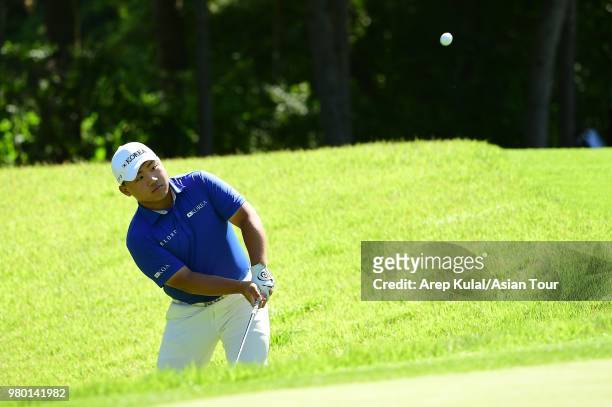 Park Sangha of Korea pictured during round one of the Kolon Korea Open Golf Championship at Woo Jeong Hills Country Club on June 21, 2018 in Cheonan,...