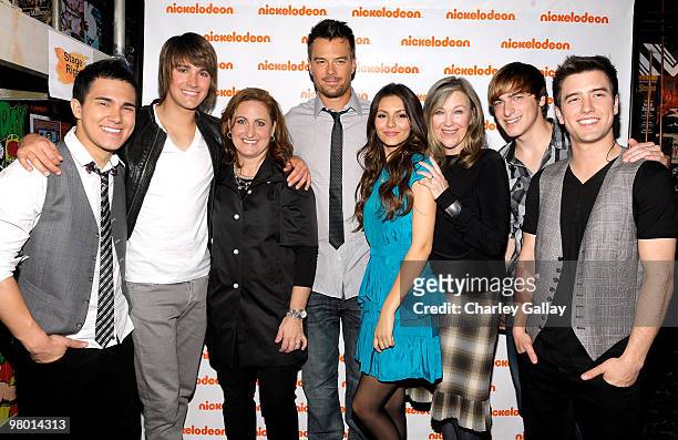 Singers Carlos Pena, James Maslow, President, Nickelodeon\MTVN Kids and Family Group Syma Zarghami, actors Josh Duhamel, Victoria Justice, Catherine...