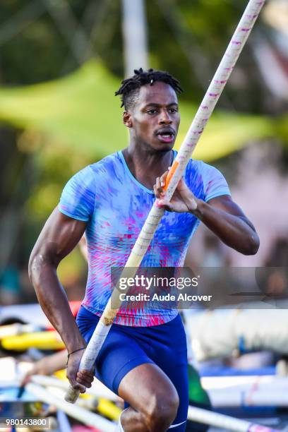 Alioune Sene competes in pole vault during the meeting of Montreuil on June 19, 2018 in Montreuil, France.