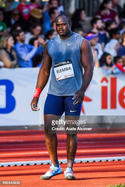 Franck Elemba competes in shot put during the meeting of Montreuil on June 19, 2018 in Montreuil, France.