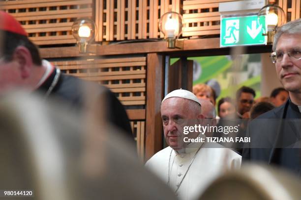 Pope Francis arrives on June 21, 2018 at the World Council of Churches on June 21, 2018 in Geneva during a one day pastoral trip.