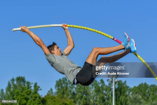 Armand Duplantis competes in pole vault during the meeting of Montreuil on June 19, 2018 in Montreuil, France.