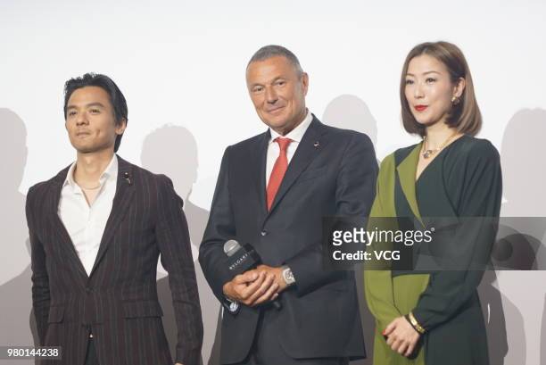 Director and actor Stephen Fung Tak-lun and actress Sammi Cheng attend the opening ceremony of Bvlgari Hotel on June 20, 2018 in Shanghai, China.