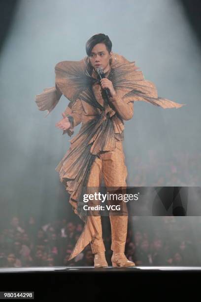 Singer Hins Cheung performs on the stage during his 'Hinsideout' live concert at Hong Kong Coliseum on June 19, 2018 in Hong Kong, China.