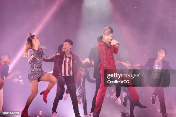 Singer Hins Cheung performs on the stage during his 'Hinsideout' live concert at Hong Kong Coliseum on June 19, 2018 in Hong Kong, China.