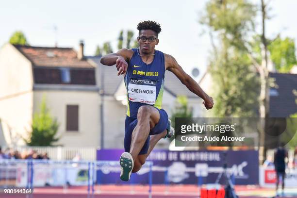 Jean Noel Cretinoir competes in triple jump during the meeting of Montreuil on June 19, 2018 in Montreuil, France.