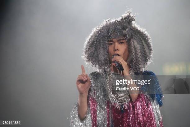 Singer Hins Cheung performs on the stage during his 'Hinsideout' live concert at Hong Kong Coliseum on June 19, 2018 in Hong Kong, China.