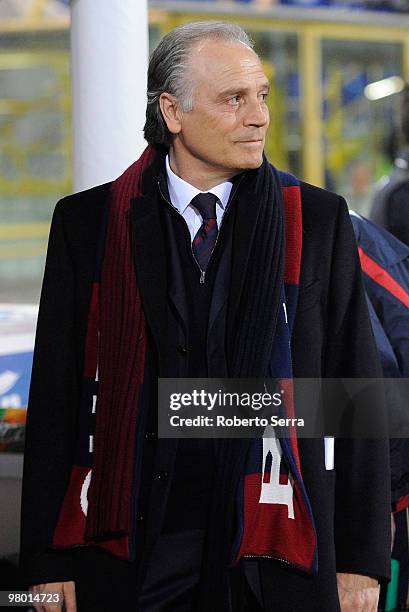 Franco Colomba coach of Bologna in action during the Serie A match between Bologna FC and AS Roma at Stadio Renato Dall'Ara on March 24, 2010 in...