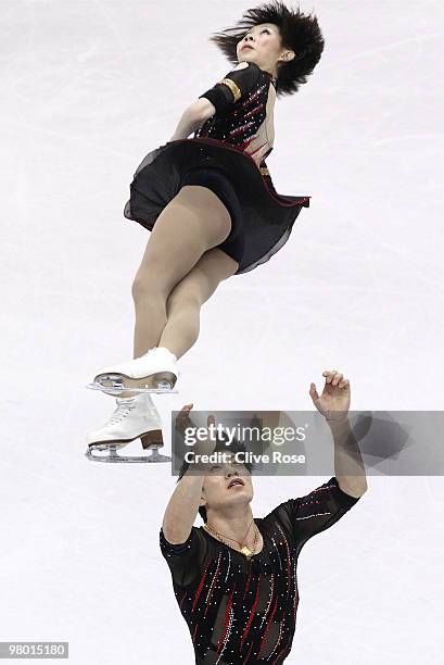 Dan Zhang and Hao Zhang of China compete in the Pairs Free Skate during the 2010 ISU World Figure Skating Championships on March 24, 2010 at the...