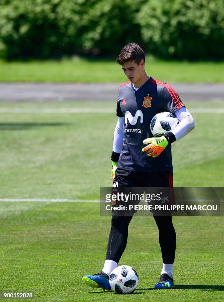Spain's goalkeeper Kepa Arrizabalaga attends a training session at Krasnodar Academy on June 21 during the Russia 2018 World Cup football tournament.
