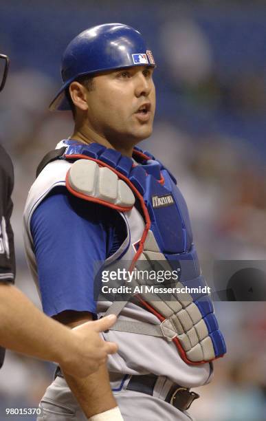Texas Rangers catcher Gerald Laird against the Tampa Bay Devil Rays at Tropicana Field in St. Petersburg, Florida on August 22, 2006. The Devel Rays...