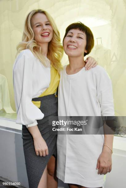 Fashion designer Ken Okada and Julie Jardon attend the runway during the Ken Okada Street Show as part of Saint Germin des Pres Annual Feast Ð as...