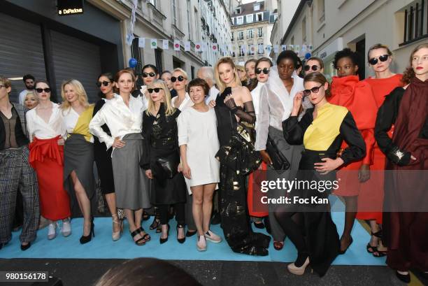 Julie Jardon, Patricia Charpentier, Ken Okada Manon Castelli and models walk the runway during the Ken Okada Street Show as part of Saint Germin des...