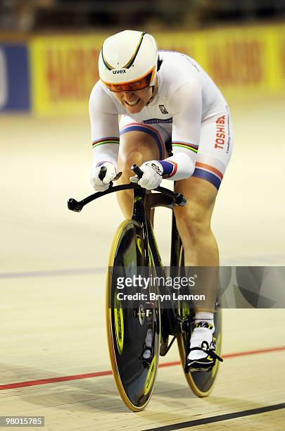 Anna Meares of Australia on her way to winning the Women's 500m Time Trial on Day One of the UCI Track Cycling World Championships at the Ballerup...