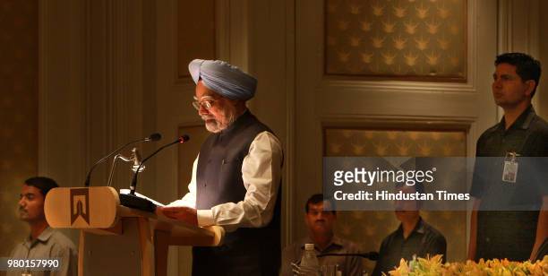 Prime Minister Manmohan Singh at an International Conference on ''Towards A world Free of Nuclear Weapons'' on June 9, 2008 in New Delhi, India.