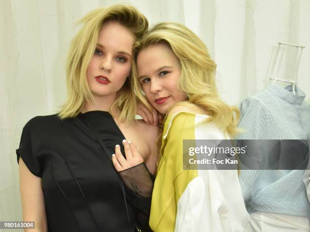 Models Manon Castelli and Julie Jardon attend the Ken Okada Street Show as part of Saint Germin des Pres Annual Feast Ð as part of Paris Fashion Week...