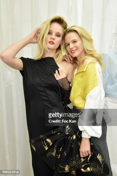 Models Manon Castelli and Julie Jardon attend the Ken Okada Street Show as part of Saint Germin des Pres Annual Feast Ð as part of Paris Fashion Week...
