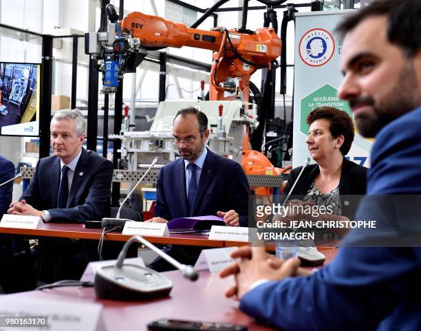 French Economy Minister Bruno Le Maire, French Prime Minister Edouard Philippe and French Minister of Higher Education, Research and Innovation...