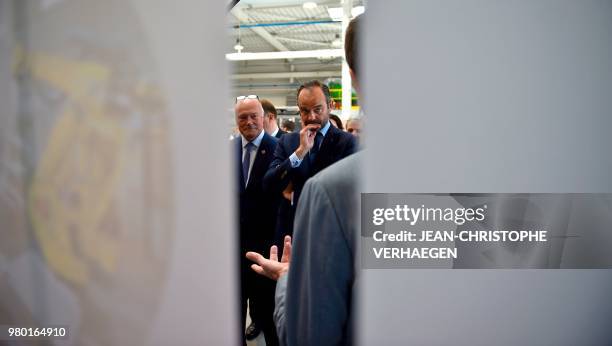 French Prime Minister Edouard Philippe is pictured during his visit to the 'Institut de Recherche Technologique M2P' in Metz, eastern France, on June...