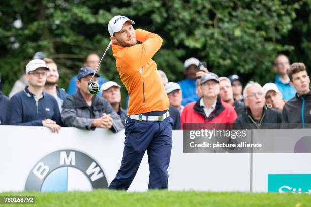 June 2018, Germany, Pulheim: Golf, European Tour - International Open. German Maximilian Kieffer hitting a shot. Photo: Marcel Kusch/dpa