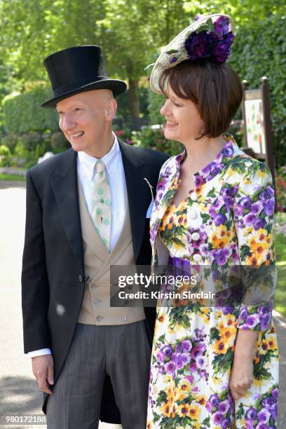 Rachel Trevor-Morgan and Stephen Jones attend day 3 of Royal Ascot at Ascot Racecourse on June 21, 2018 in Ascot, England.