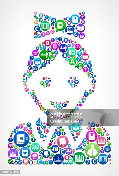girl face books and reading icon pattern background - child on computer learning stock illustrations