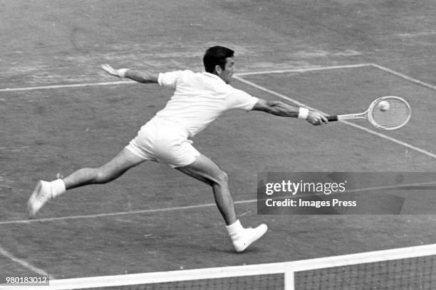 Ken Rosewall plays tennis circa 1974 in New York.