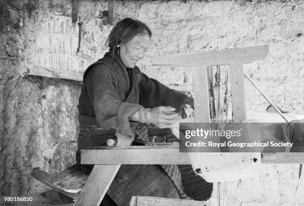 Tibetan woman weaving, Tibet , 30 May 1935. Mount Everest Expedition 1935.