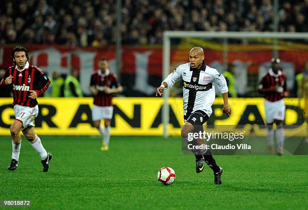 Jonathan Biabiany of Parma FC during the Serie A match between Parma FC and AC Milan at Stadio Ennio Tardini on March 24, 2010 in Parma, Italy.