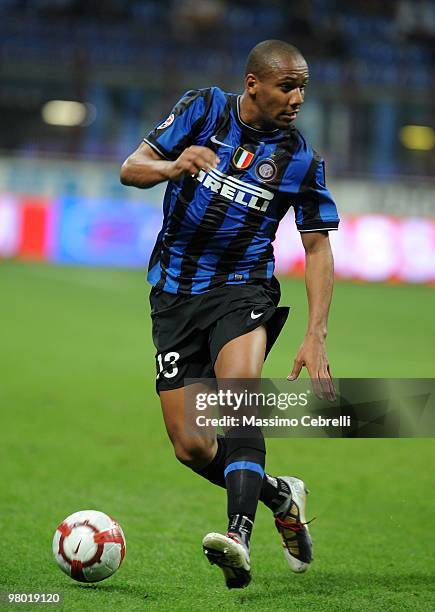 Sisenando Maicon Douglas of FC Internazionale Milano in action during the Serie A match between FC Internazionale Milano and AS Livorno Calcio at...