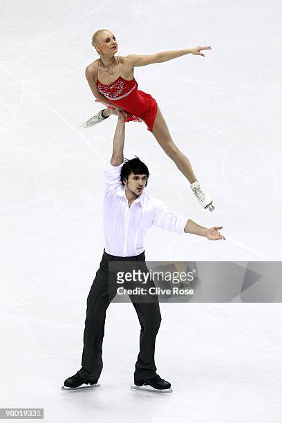 Maria Mukhortova and Maxim Trankov of Russia compete in the Pairs Free Skate during the 2010 ISU World Figure Skating Championships on March 24, 2010...