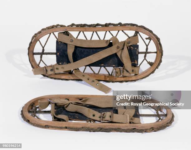 Snow shoes belonging to Bill Tilman, They were used in 1945, Val di Gare, south of Mount Marmolada, Italy, 1945. RGS Artefact Collection.