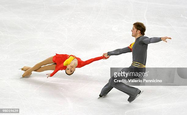 Vera Bazarova and Yuri Larionov of Russia compete in the Pairs Free Skating during the 2010 ISU World Figure Skating Championships on March 24, 2010...